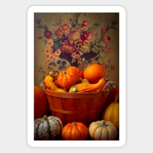 Basket Of Autumn Fruit Pumpkins And Gourds Sticker